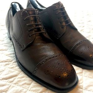 $600 Ferragamo Brown Cap Toe Brogue Shoes 12D